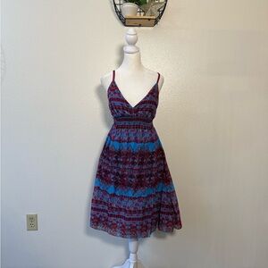 Y2K blue and purple floral midi babydoll dress